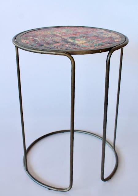 Round Metal Table With Tapestry Design Top